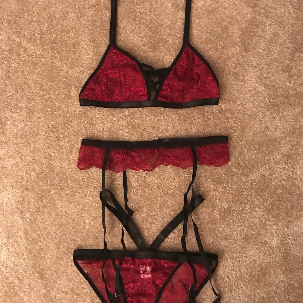 NWOT! Strappy Red Lace Garter Lingerie Set
